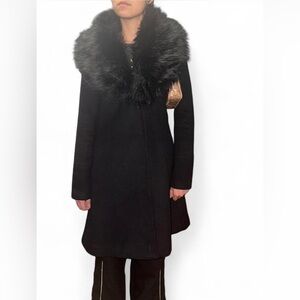 Karl Lagerfeld Paris Faux Fur Collar Coat